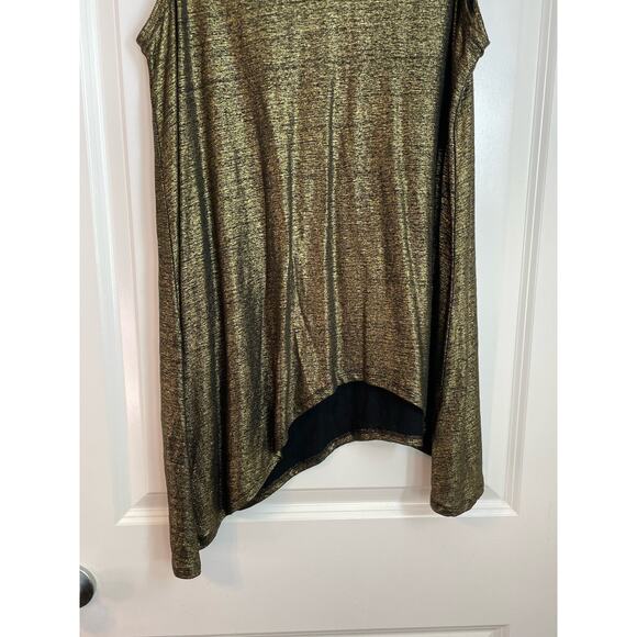 Eileen Fisher Metallic Gold Asymmetric Sleeveless Organic Linen Blouse Medium - Picture 5 of 8